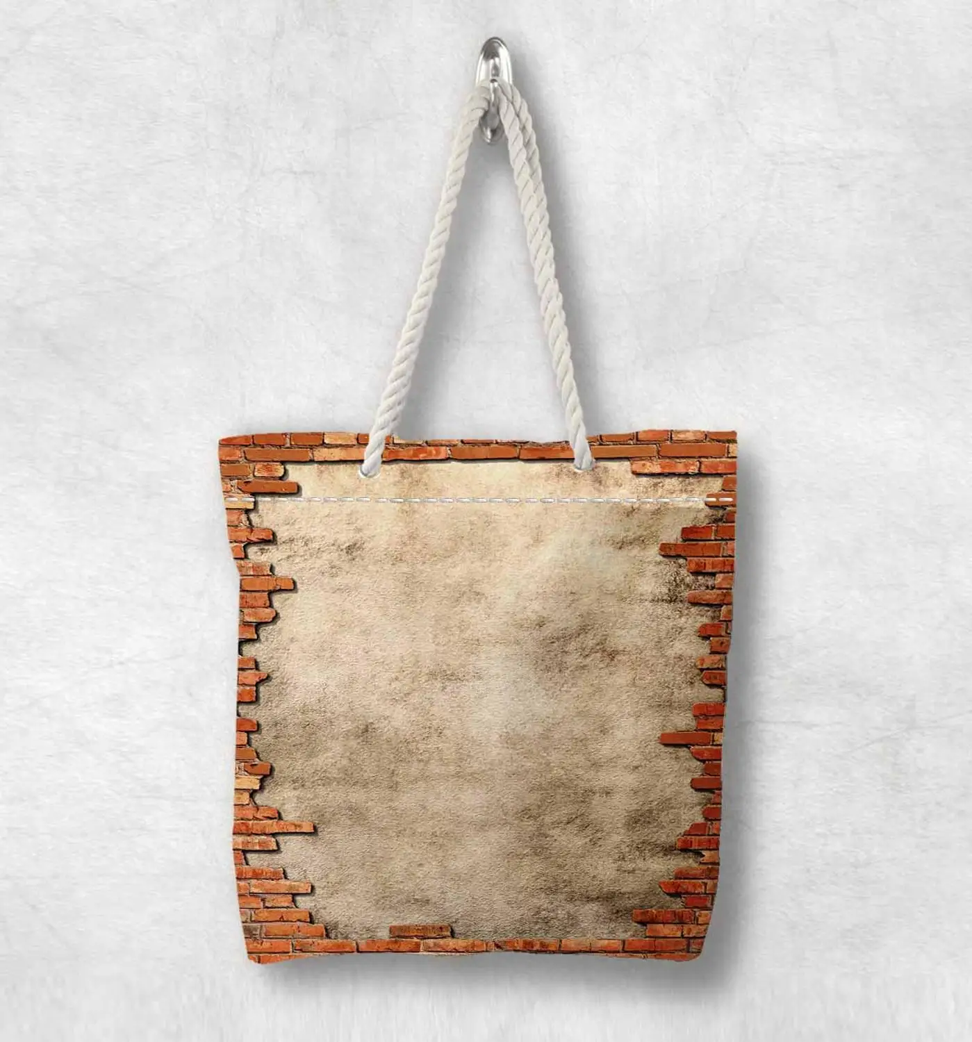 Винтажная Холщовая Сумка тоут на молнии с ручками из шнура и кирпичной