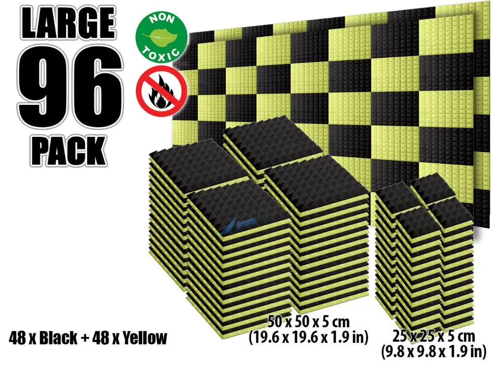 Black and Yellow Arrowzoom 96 шт. цветная комбинация Пирамида плитка студия Звукопоглощающая Панель акустическая пена лечение AZ1034 - Цвет: Black and Yellow
