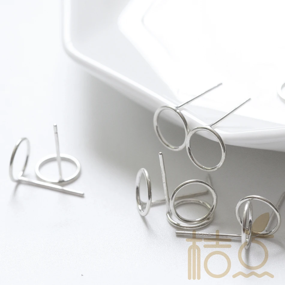 2 шт (одна пара) Твердые 925 пробы серебряные серьги в поисках пост кольцо 8 мм