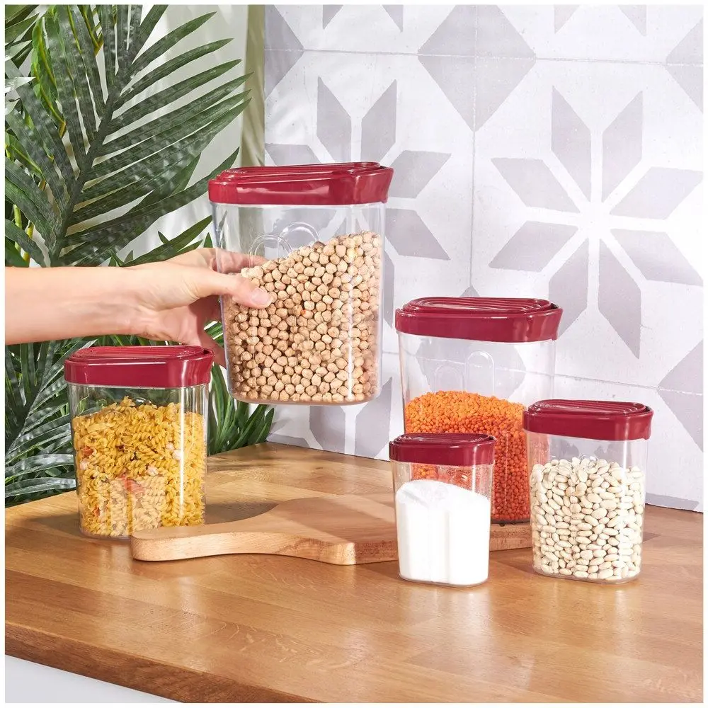 multipurpose usage container 5 pieces storage high quality red and gray colored plastic material home appliances kitchen tool free global shipping