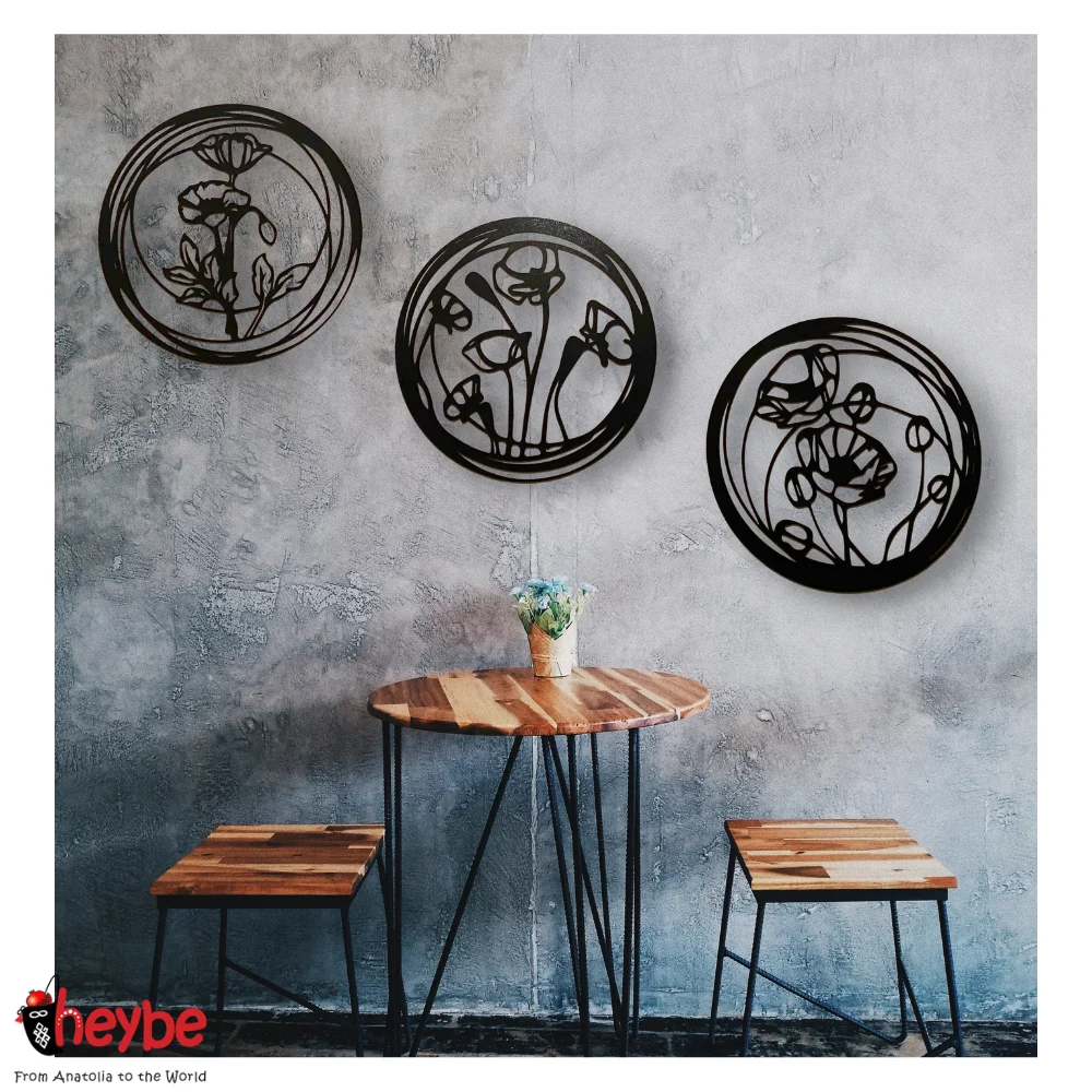 Деревянная Стена Художественное Украшение 3 Части Цветок Мака Черный Цвет 2021