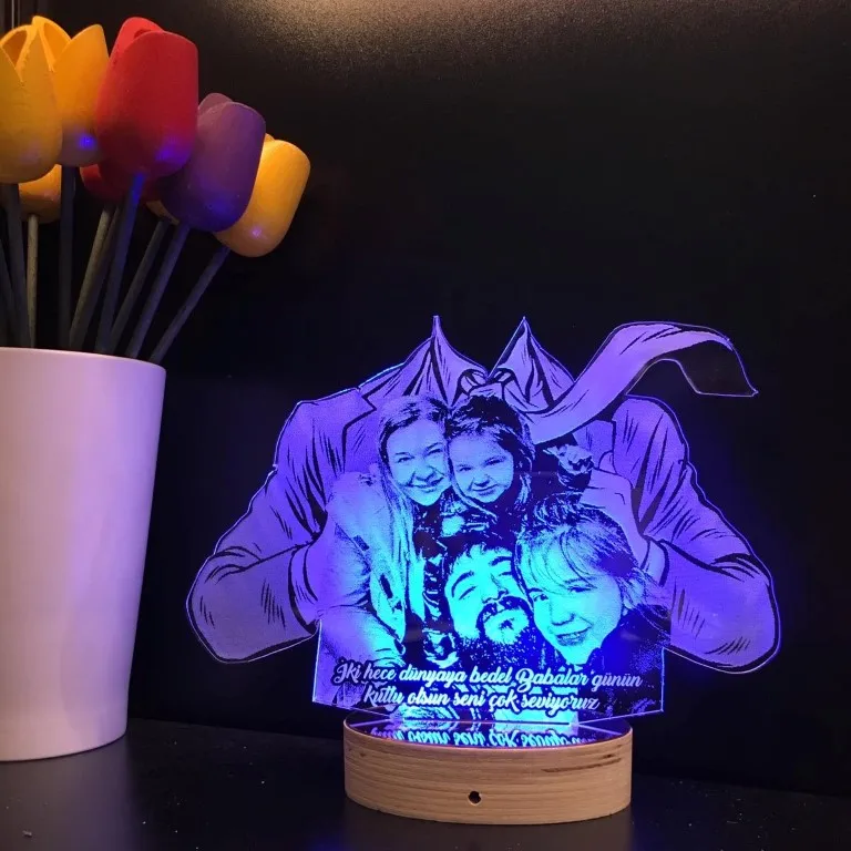 Подарок для папы персонализированный фото 3D лампа Фото и текст на заказ
