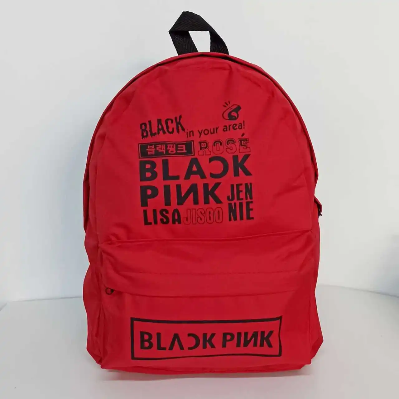 

Black Pink Lettering Red Printed Backpack
