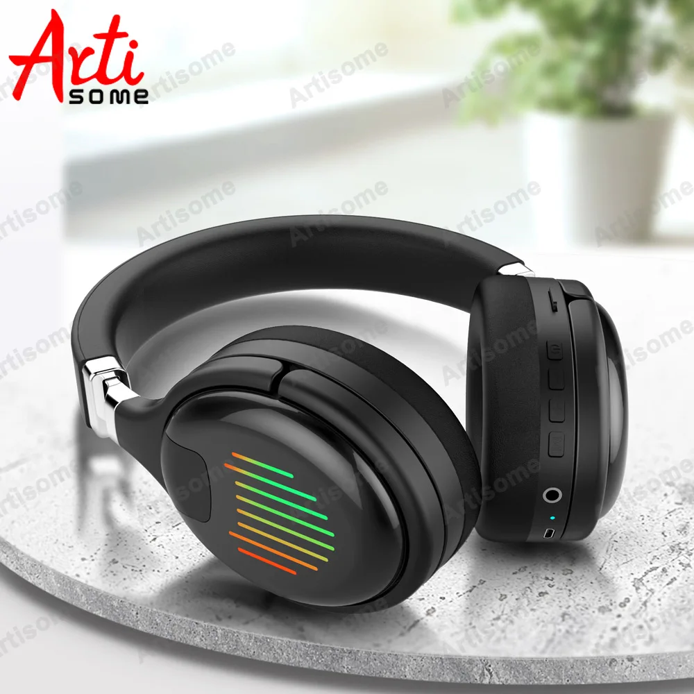 Светодиодный портативный складной Встроенный FM беспроводные наушники Bluetooth