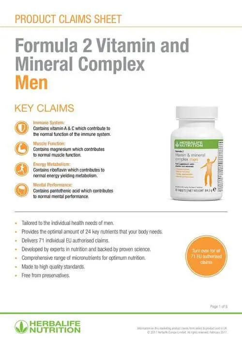 

Herbalife Formula 2 Vitamin Mineral Complex Men Multivitamin Food Supplement Muscle Energy Immune 60 Tablets Healthy Lifestyle