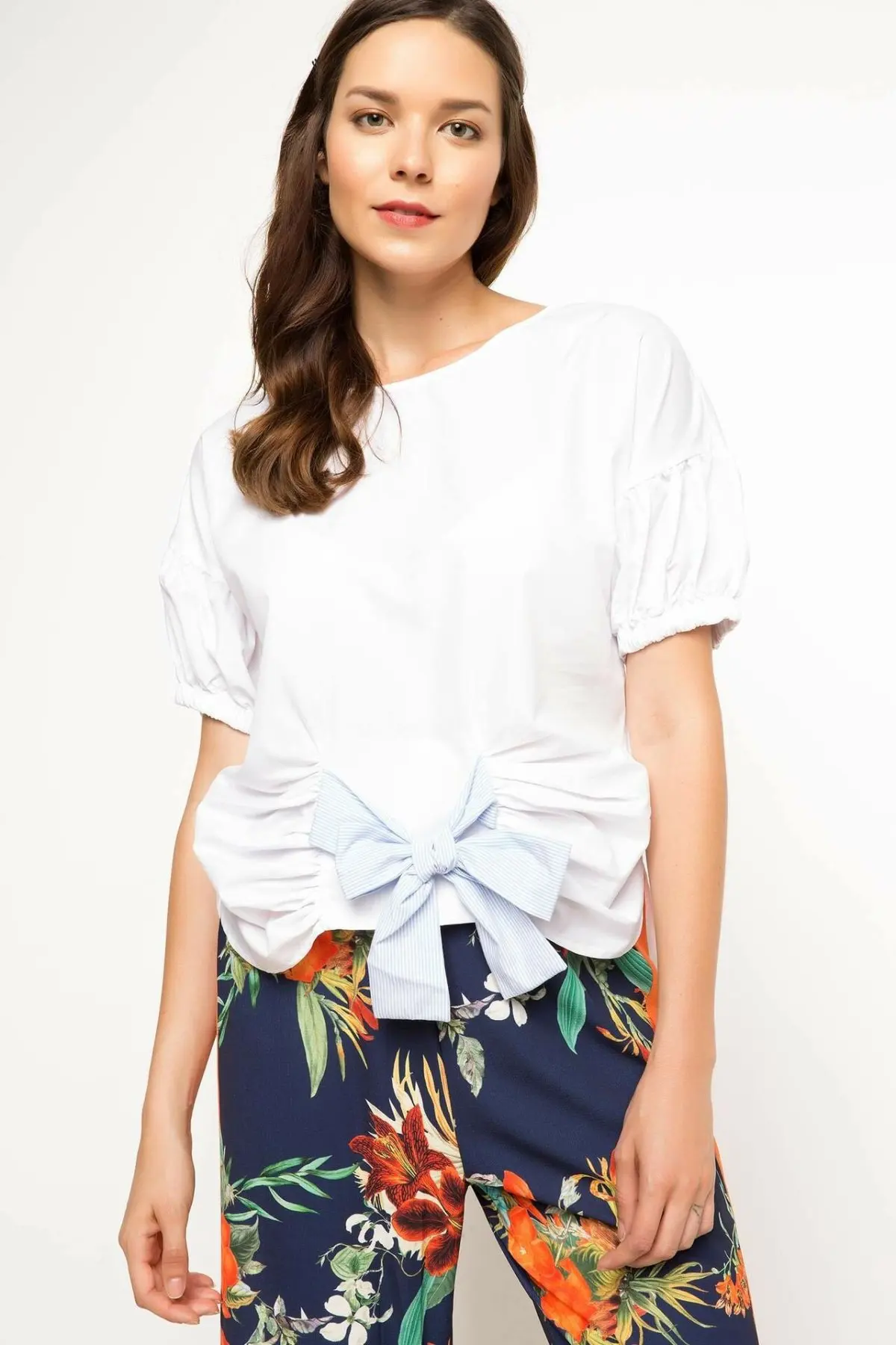 DeFacto женская модная блузка с круглым вырезом и коротким рукавом Женские