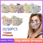 Маска KN95 для взрослых, с цветочным принтом FFP2, сертификация CE, 5-слойная фильтрующая маска, защитная маска FFP2, 1050 шт.