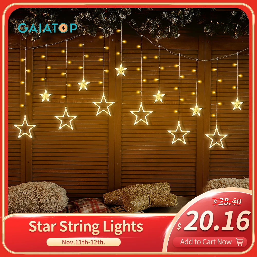 

LED Star String Lights Christmas Fairy Light Garland Curtain Street Garland Garland On The Window Christmas Decorations 2022