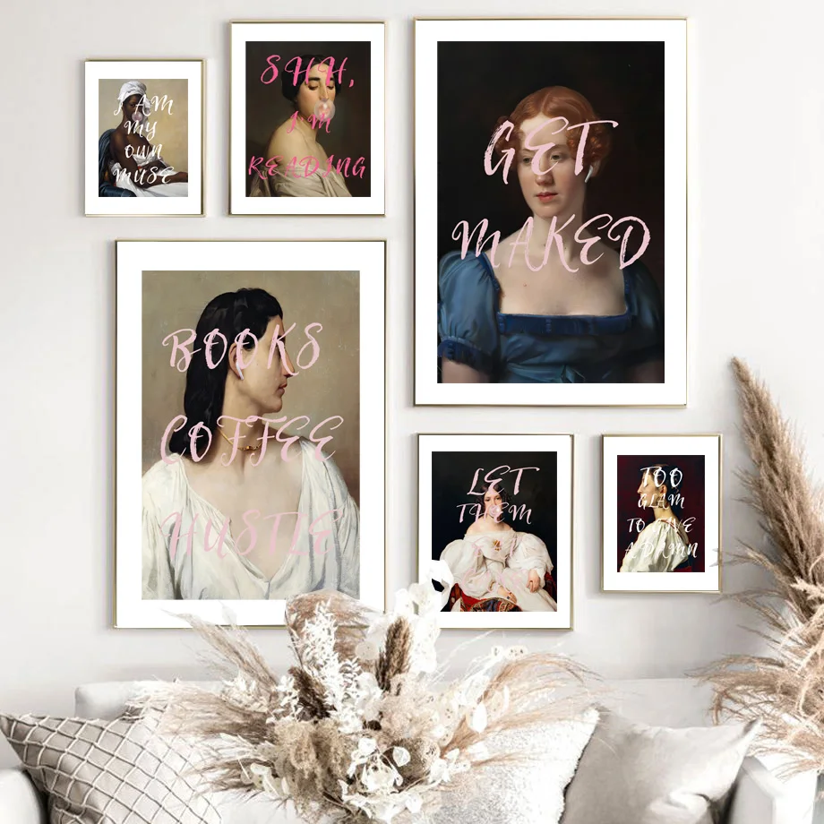 

Abstract Feminist Quotes Vintage Funny Girl Portrait Art Canvas Oil Painting Posters And Prints Wall Pictures For Bedroom Decor