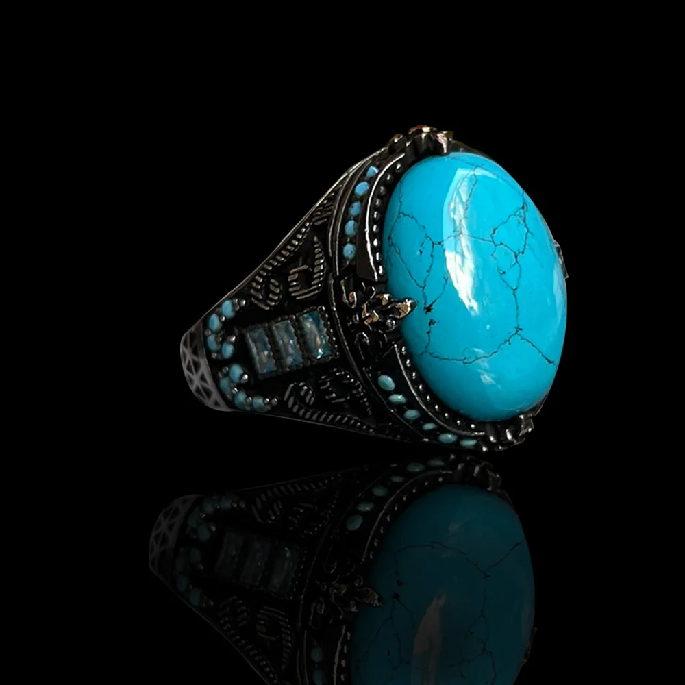 

Sterling Silver Turkish Handmade Jewelry Turquoise Men's Ring All Size Gift for him
