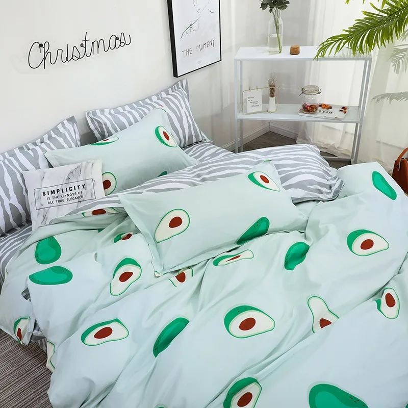 Комплект постельного белья с принтом авокадо коротким пододеяльником для
