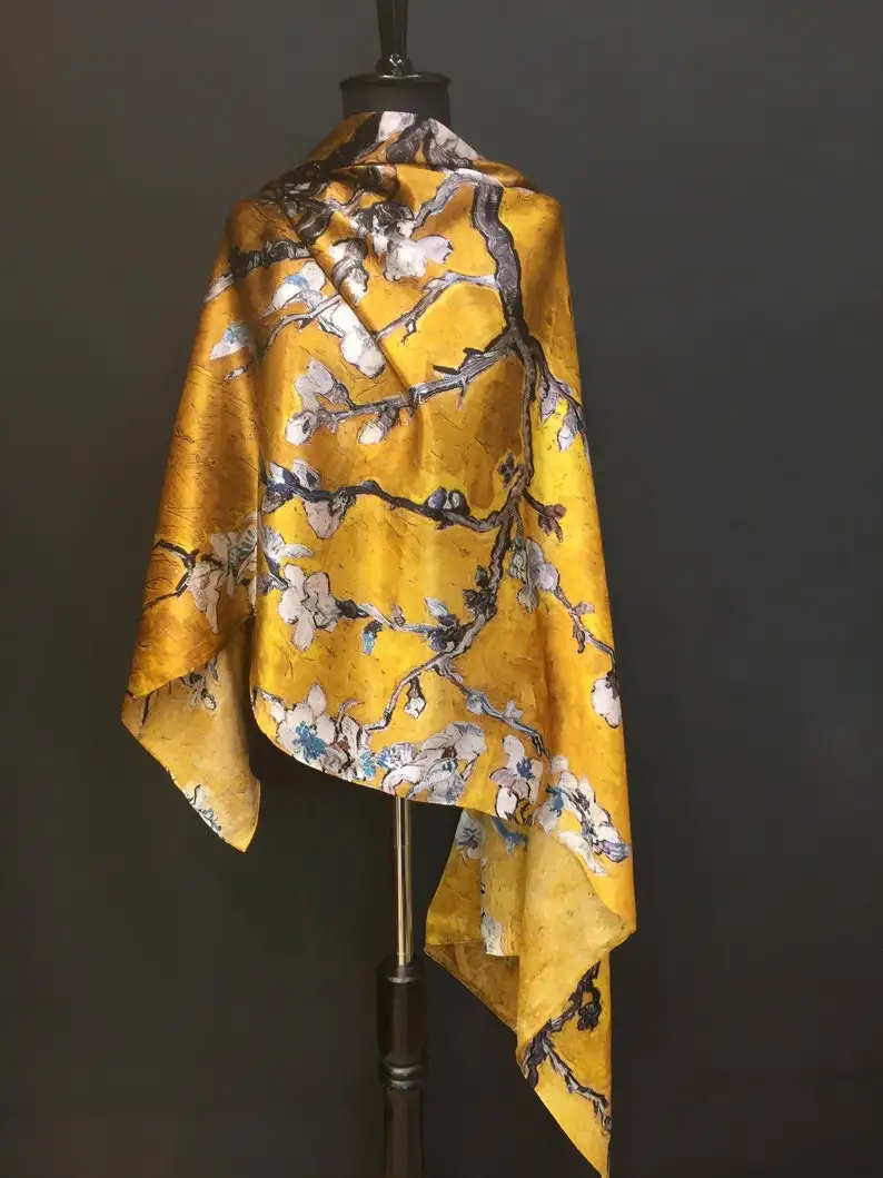 Mulberry pure silk scarf shawl Big Size High Quality 14 mumies (max quality) Vincent van Gogh yellow color. |
