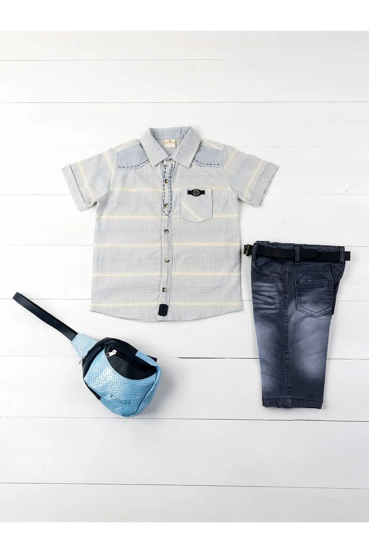 

Blue Cream Male 4 PCs Child Suit