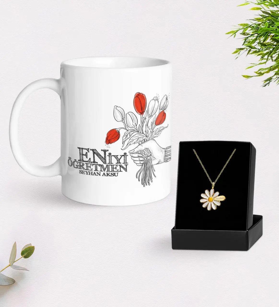 

Персонализированная кружка для лучших учителей и ожерелье Маргаритка в подарок Seti-7
