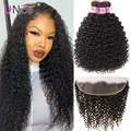 UNice Hair 13x4  Lace Frontal Closure With Bundles Pre Plucked Ear To Ear Remy Brazilian Curly Human Hair Bundles