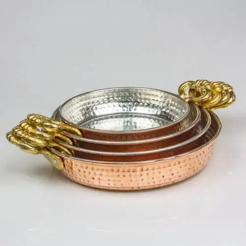 

4 pcs copper pan sahan wrought iron tin decor homogeneous cooking anatolian traditional healthy oven middle east kitchen ottoman