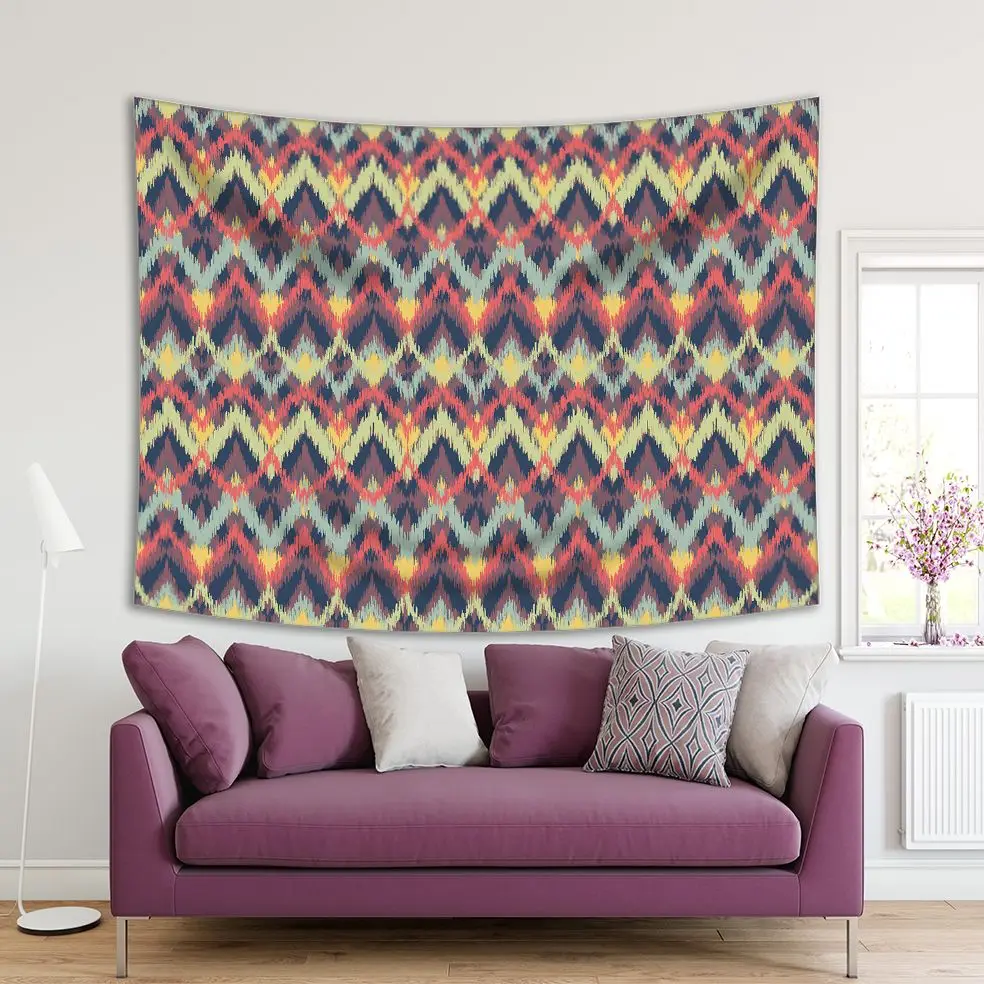 

Tapestry Ikat Pattern in Brown Yellow Lime Red Oriental Decor Batik Tie-Dye Style Cultural Art