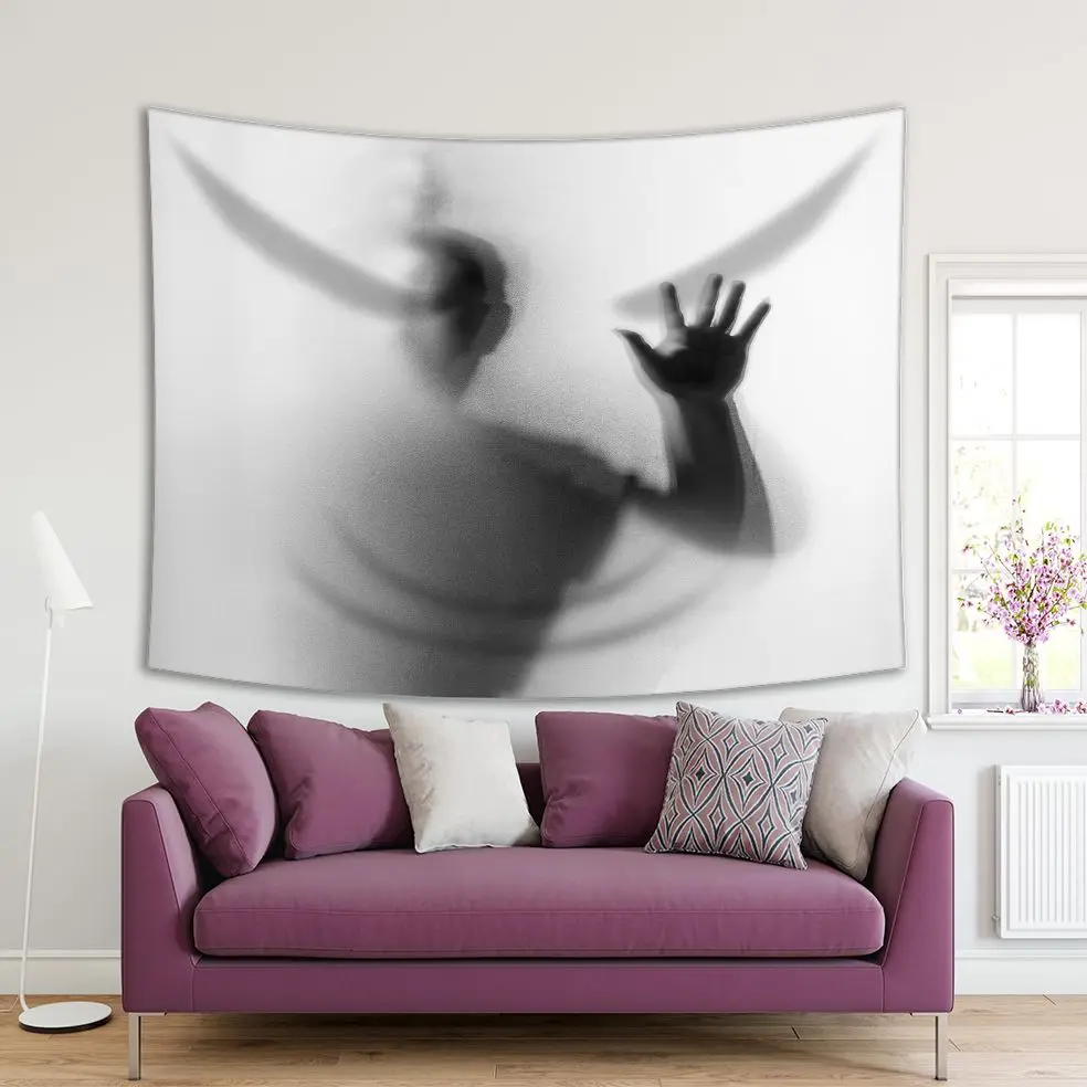 

Tapestry Dangerous Man Behind the Frosted Glass Halloween Danger Theme Photo Printed Black White