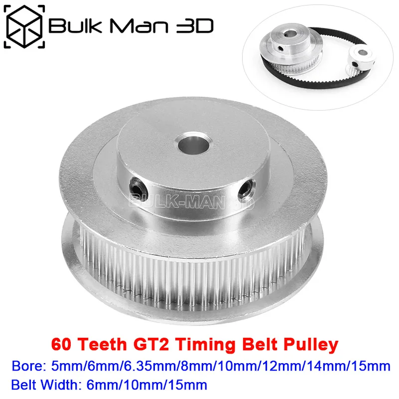

20pcs/Lot GT2 Timing Pulley 60 Teeth Aluminum Wheel Bore 5/6/6.35/8/10/12/14/15mm Belt Width 6mm/10mm/15mm for V-Slot