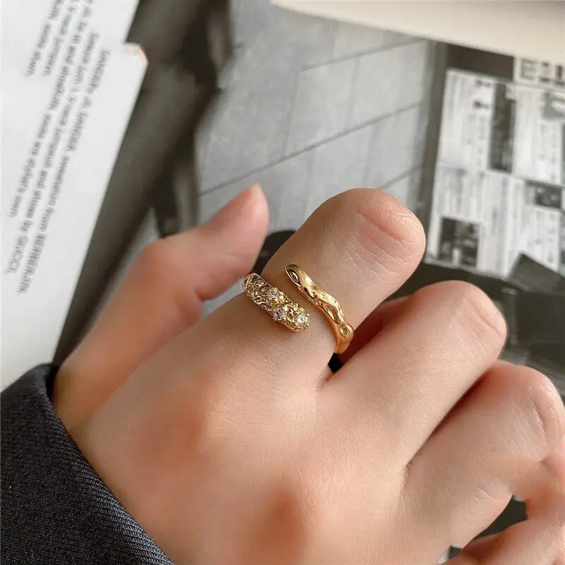 

A00944 Jazaz 100% 925 Sterling Silver White Zircon Geometric Irregular Adjustable Ring for Women Punk Hip Hop Fine Jewelry