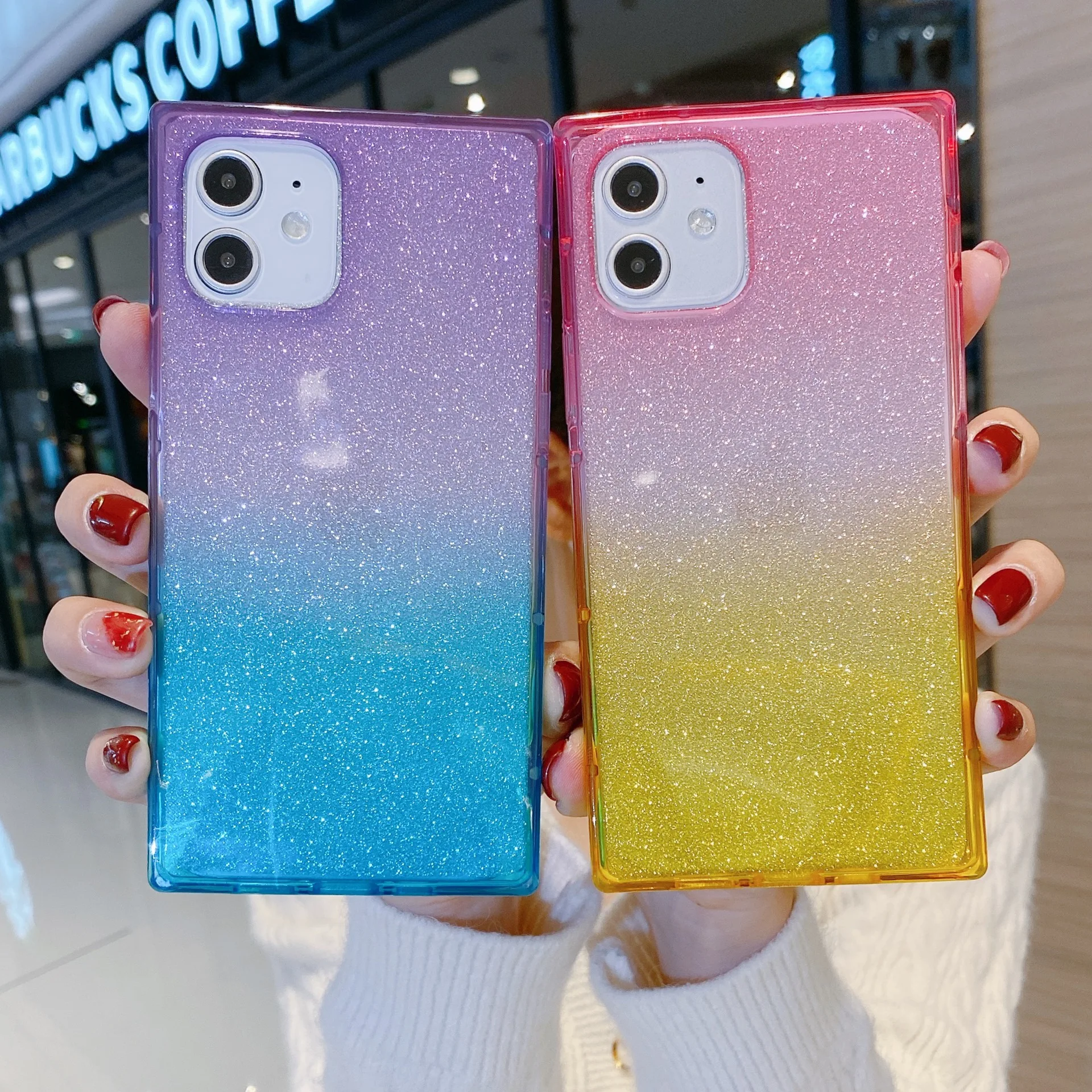 

Glitter Gradient Rainbow Laser Phone Case For iPhone 13 Pro Max 12 11 Pro XS Max XR X Luxury Square Clear Soft Shockproof Cover