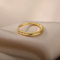 aesthetic round bead rings for women stainless steel gold color couple wedding rings minimalist jewelry gift size 7