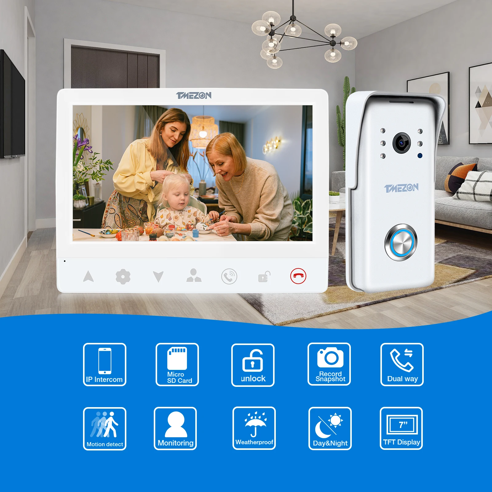 Домашний домофон TMEZON TUYA APP беспроводной Wi-Fi умный IP Видеозвонок 7 дюймов с