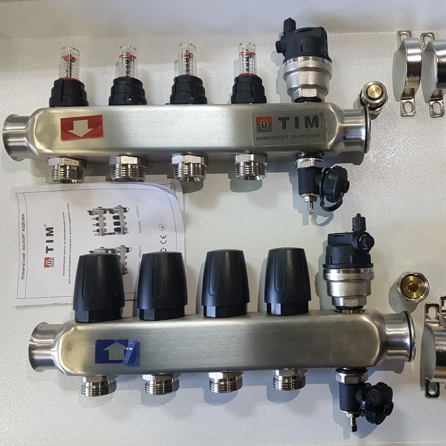 Коллекторная группа для теплого пола с расходомерами 1&quot (дюйм) от 2-12 ходов 3/4&quot