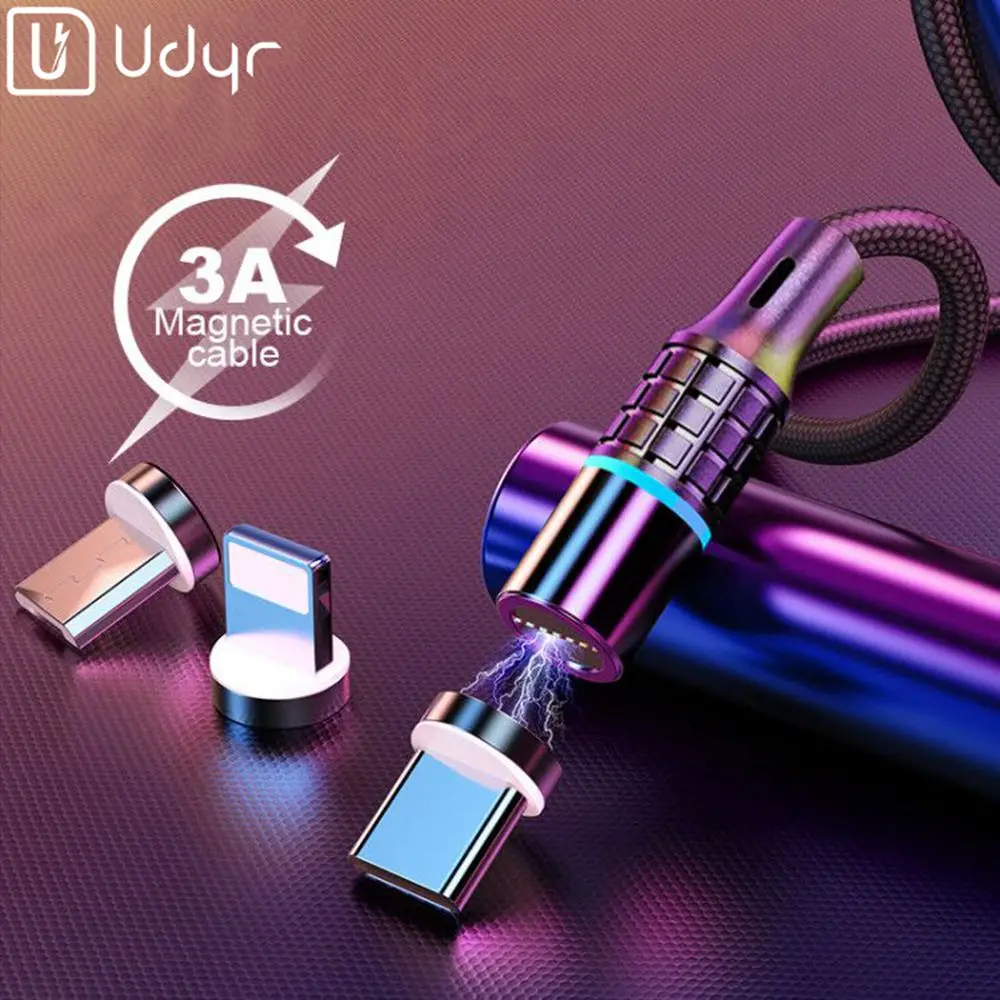 Магнитный кабель Udyr 1 м 2 м светодиодный кабель Micro usb type C Магнитный usb-кабель для зарядки iPhone X 7 8 XS Max XR huawei samsung xiaomi LG