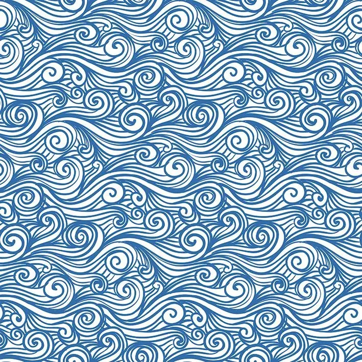 

Curtain Sea Waves Pattern Wavy Lines Floral Classic Style Artwork Blue and White