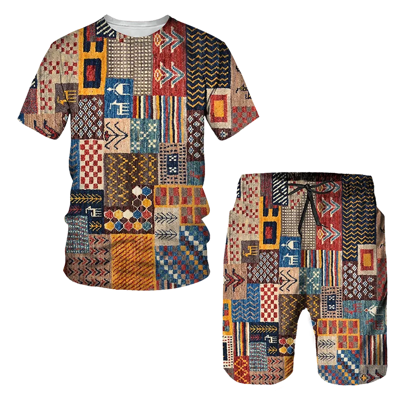 Afrika baskı kadın/erkek t-shirt setleri Vintage üstleri erkek eşofman/pantolon/şort kollu spor ve eğlence yaz erkek takım elbise