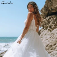 beach boho a line simple wedding dress lace tulle white bride dresses for women spaghetti straps backless bridal robe de mari%c3%a9e