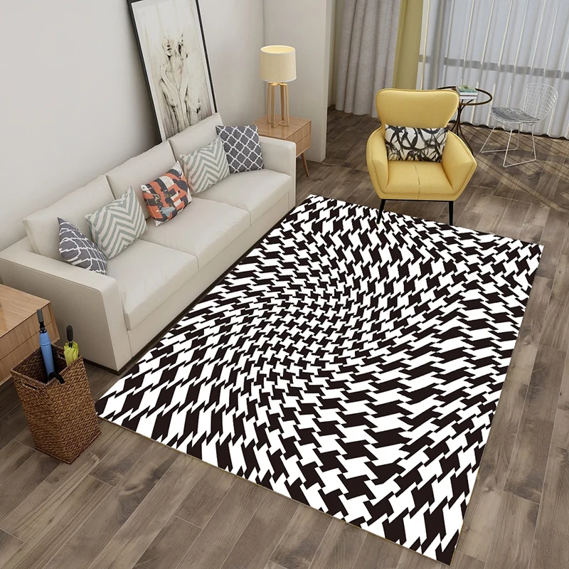

Geometry Style Carpet 3D Printed Black and White Optical Illusion Bedroom Living Room Area Rectangle Rug Home Decor Modern Mats