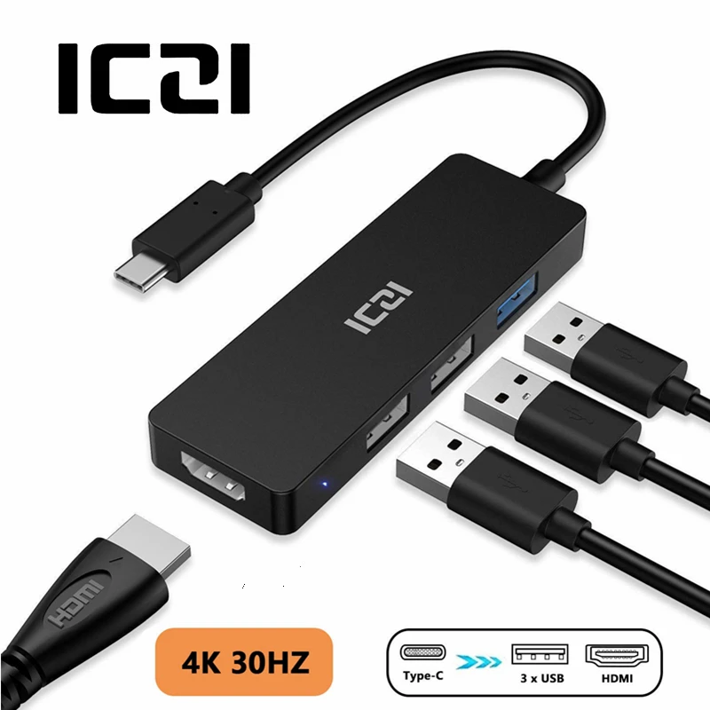 ICZI 4K USB C к HDMI 3 0 2 портов адаптер type конвертер концентратор для ноутбука Macbook Pro samsung