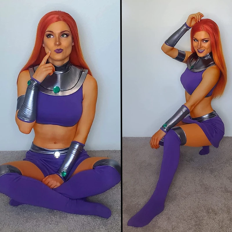 Princess Koriand'r Cosplay Costume Purple Outfit with Stockings Anime Cosplay Costume Women Halloween Carnival Cos Uniform Suit