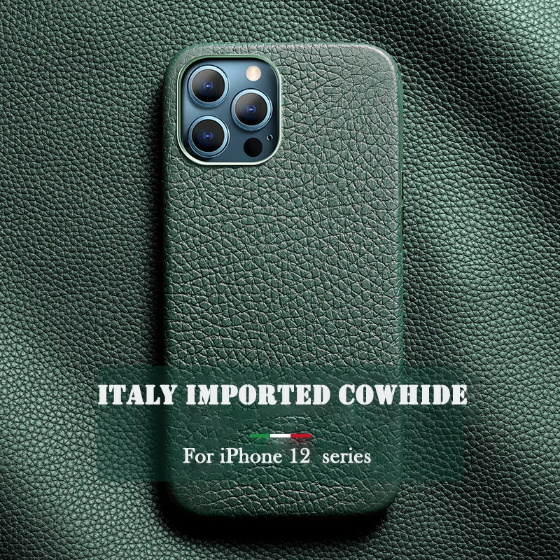 

New Luxurious For Apple IPhone12 12Mini All-inclusive Leather Phone Case First Layer Cowhide Lychee Pattern Metal Button Cover