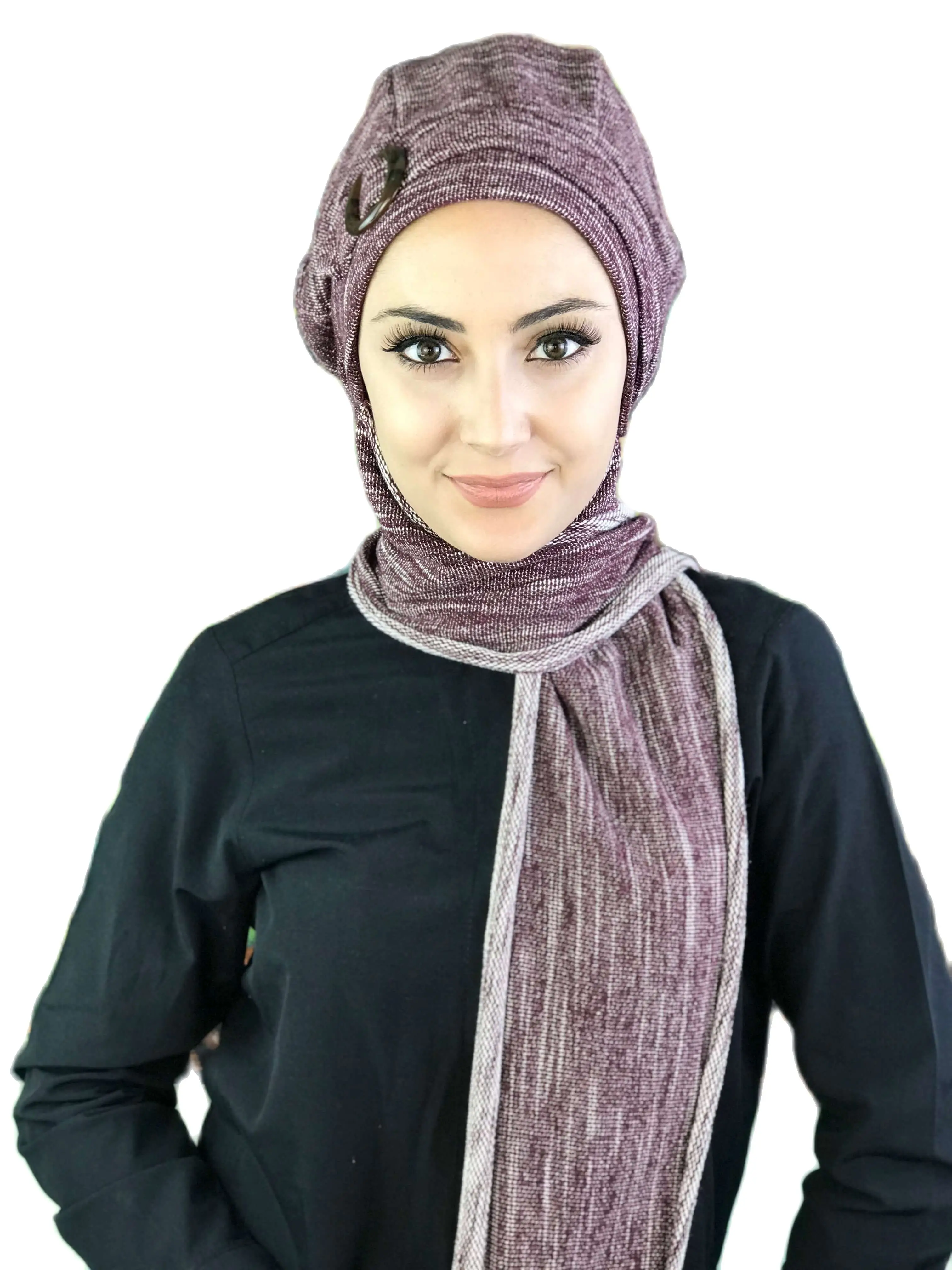 

New Season Knitwear Hijab Woman's Hat Bonnet Modern Foulard Plain Caput 2020 Headscarf Marbled Purple Buckled Scarf Beret