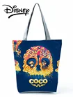 Сумка-тоут Disney Coco ярких цветов, Повседневная Дамская сумочка на плечо, мультяшный экологически чистый многоразовый мешок для покупок, Вместительная дорожная пляжная сумка