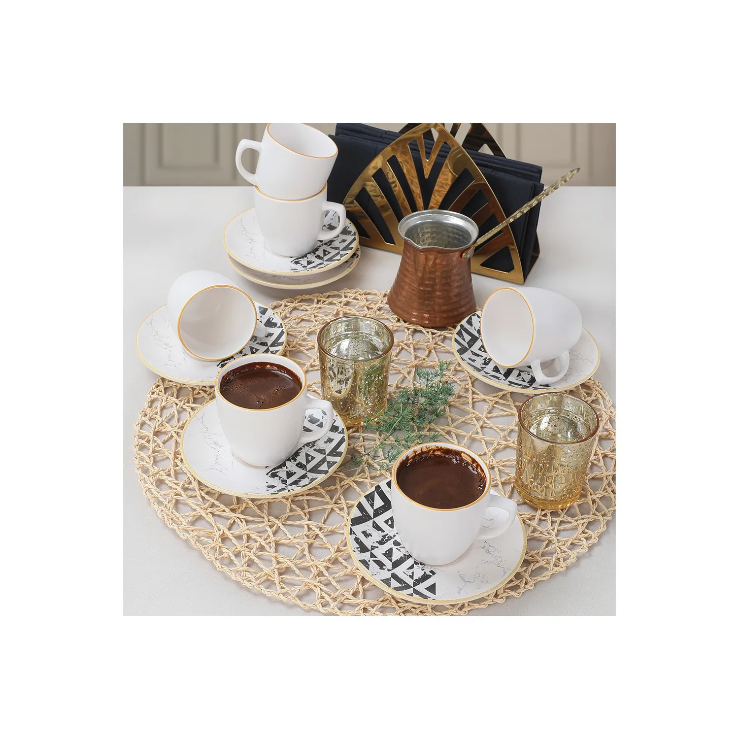 

Trigon Marble Coffee Set 12 Pieces For 6 People