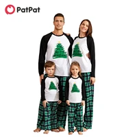 patpat family look greenwhite casual pajama sets christmas tree positioning print matching pajamas