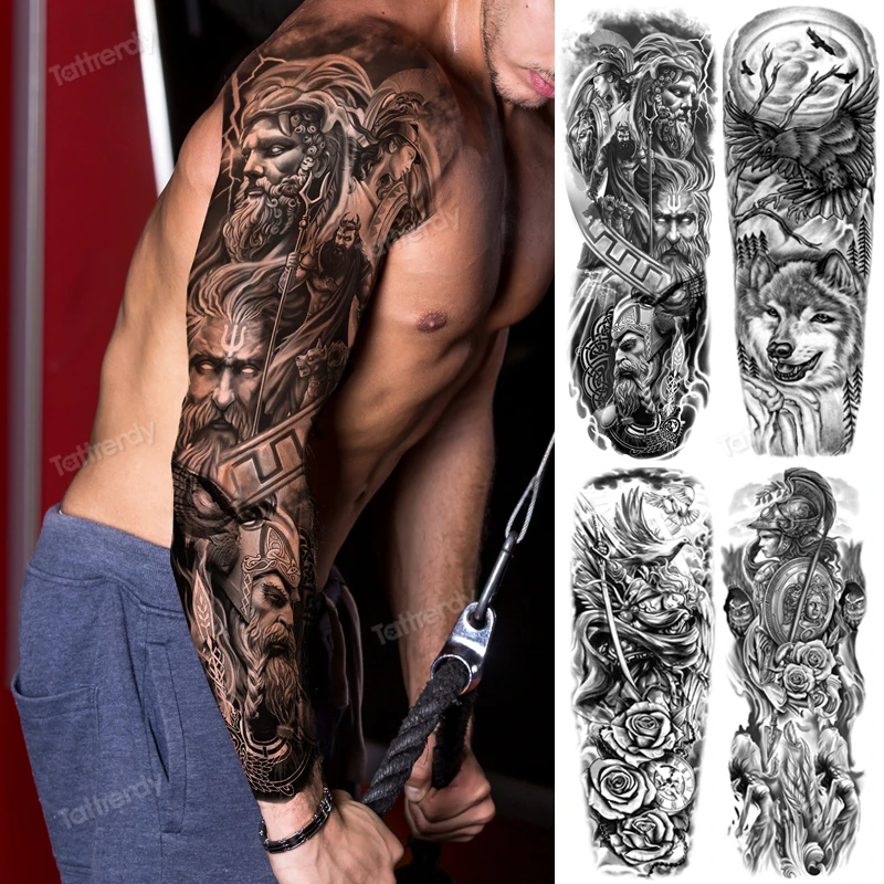 Amazing Temporary Tattoos men large full arm sleeve tattoo god wolf moon dragon lion king tiger forest tattoo designs big body