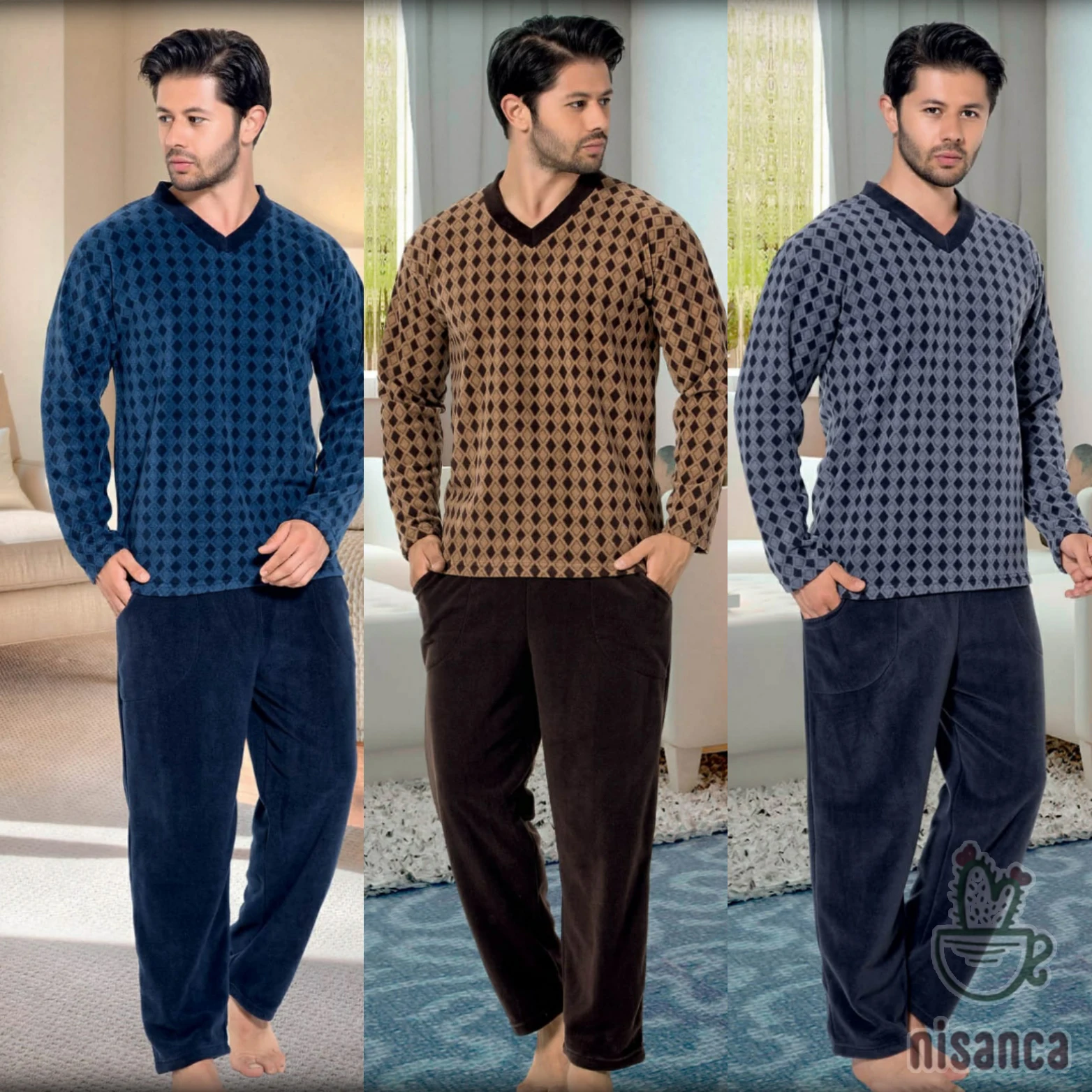 Мужская пижама одежда для сна Хлопковая зимняя осенняя Пижама полосатая