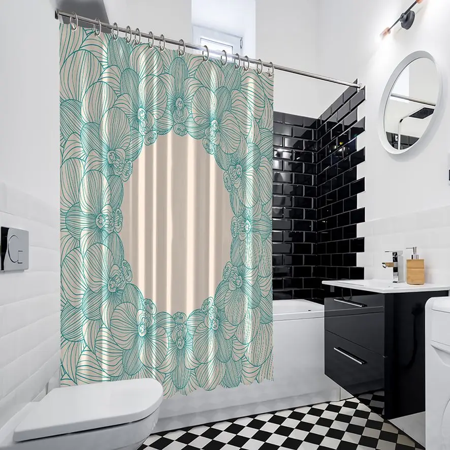 Занавески для душа орхидеи круглая рамка экзотическое цветение в винтажном