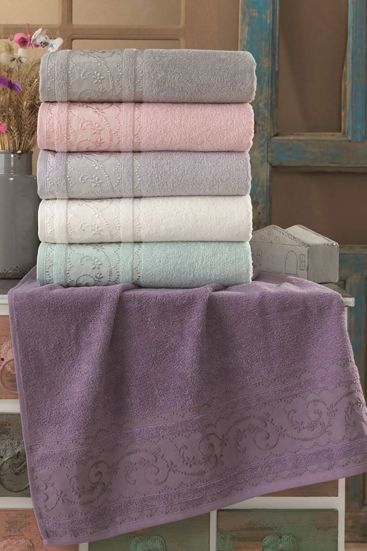 

% 100 Pure cotton face towel, 6 pcs high quality turkish cotton towel set, 50 x 90 cm cotton face towels