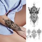 Татуировка наклейка рукав повязка на руку черный кружевные узоры из хны поддельные сексуальные татуировки для женщин временная татуировка наклейка Мандала сова кошка цветок лотоса