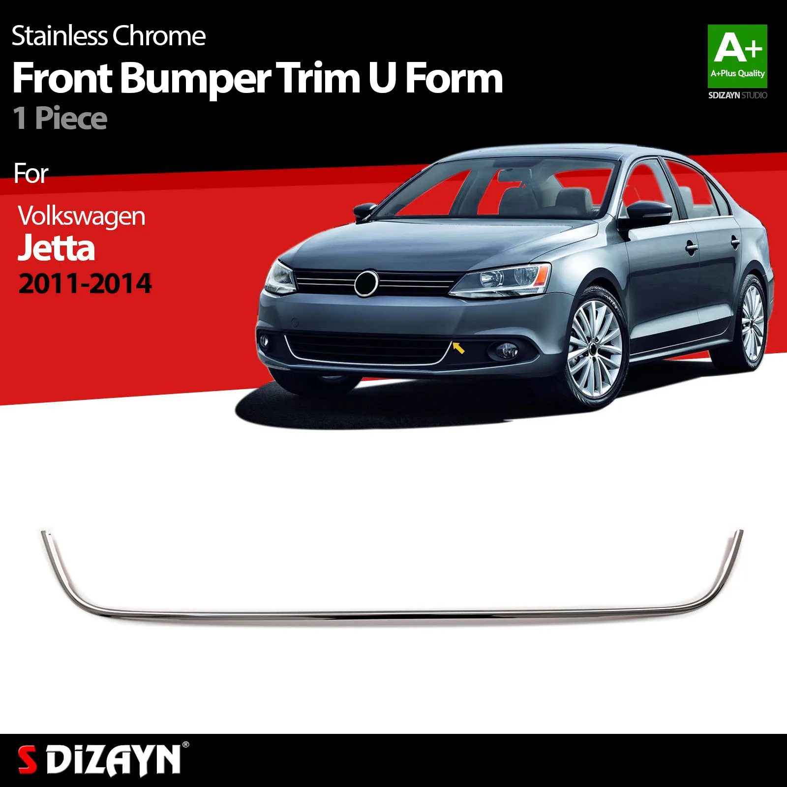 

S Dizayn For Volkswagen Jetta Chrome Front Bumper Trim Stainless Steel 1 Pcs VW Exterior Car Accessories Parts Auto Product