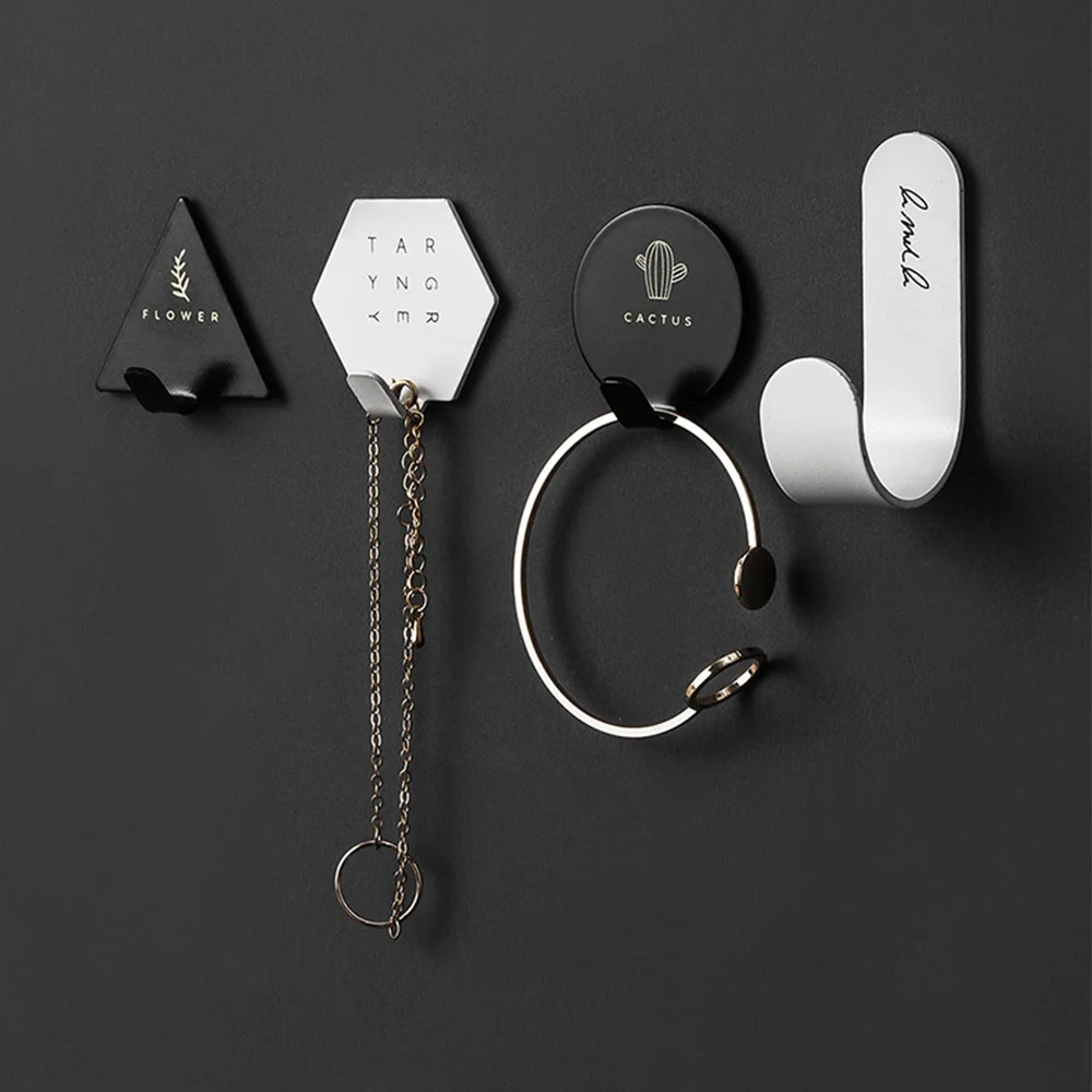 

4pc Self Adhesive Nordic Style Wall Hooks Living Room Door Key Hooks Clothes Hat Coat Hooks Towel Hook Home Organizer Accessory