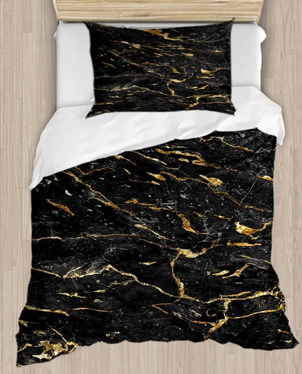 Еще черный золотисто желтый Мрамор дизайн 4 шт 3D печати хлопок сатин один