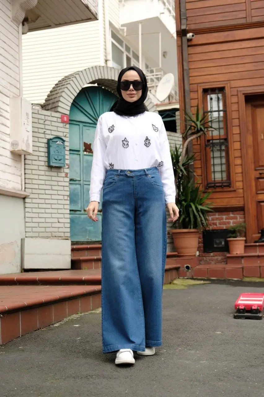 

Women Wide Leg Jeans High Quality Islamic Comfortable Modern Muslim Clothing Made in Turkey 10010