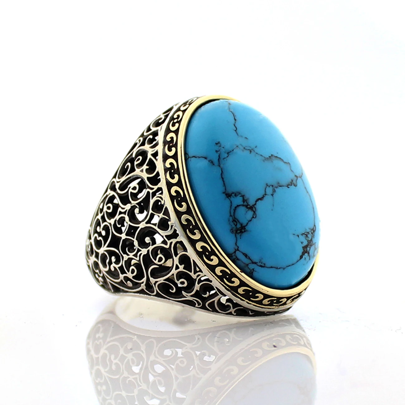 Bague en pierre d'agate Feroza naturelle en argent regardé 925 pur pour hommes et femmes, bijoux faits à la main de haute qualité, mode vintage, punk, rétro, Zunderes on Onyx, cadeau, style turc, accessoire pour hommes, toutes tailles